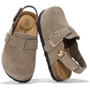 image:imageProject Cloud Kids 100 Genuine Leather Non Slip Clogs with Cork FootbedTaupe Suede Bronze With Back Strap