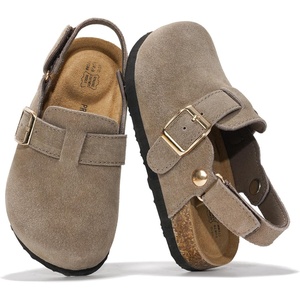 image:imageProject Cloud Kids 100 Genuine Leather Non Slip Clogs with Cork FootbedTaupe With Back Strap