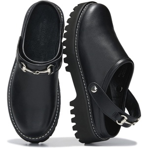 image:imageGenuine Leather Platform Clogs for Women  Lug Sole Slingback Womens MulesBlack