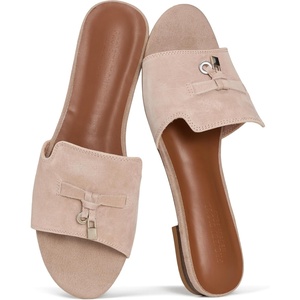 image:imageProject Cloud 100 Genuine Leather Dressy Flat Sandals for Women CannesLatte
