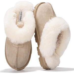 image:image100 Genuine Leather Womens Natural FurLined Clog Slippers for WomenBeige