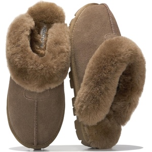 image:image100 Genuine Leather Womens Natural FurLined Clog Slippers for WomenMushroom Suede