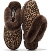 image:image100 Genuine Leather Womens Natural FurLined Clog Slippers for WomenDark Leopard Print Suede