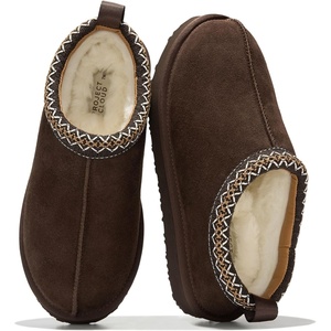 image:image100 Genuine Leather Womens Slippers FurLined Shearling Slippers for WomenDark Chocolate Suede