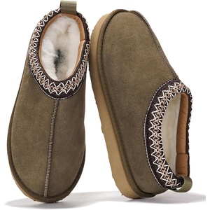 image:image100 Genuine Leather Womens Slippers FurLined Shearling Slippers for WomenOlive