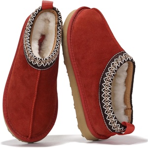 image:image100 Genuine Leather Womens Slippers FurLined Shearling Slippers for WomenRed