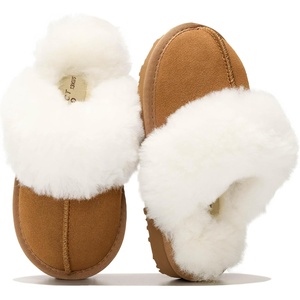 image:imageProject Cloud 100 Genuine Leather Fuzzy Kids Slippers  Clogs for KidsChestnut Suede