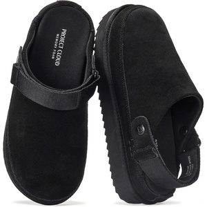 image:image100 Genuine Leather Platform Mule Clogs for Women  Fall Shoes for WomenBlack