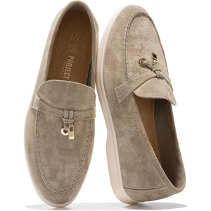 image:image100 Genuine Leather Loafers for Women Slipon Moccasins Womens LoafersDark Taupe Suede
