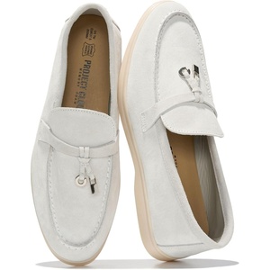 image:image100 Genuine Leather Loafers for Women Slipon Moccasins Womens LoafersLight Grey Suede