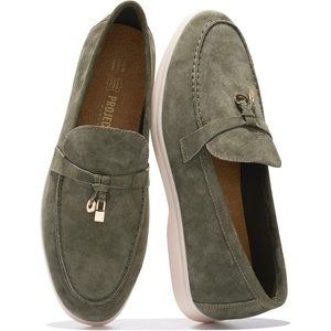 image:image100 Genuine Leather Loafers for Women Slipon Moccasins Womens LoafersOlive Suede