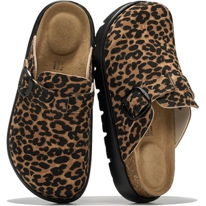 image:image100 Genuine Leather Platform Clogs for Women  Fall Shoes for Women 2026Dark Leopard Suede