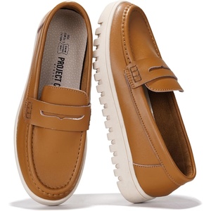 image:image100 Genuine Leather Slipon Loafers for Women Casual Moccasins Women ShoesCognac