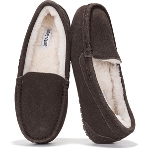 image:image100 Genuine Leather Womens Slippers Comfortable Warm Slippers for WomenDark Chocolate Suede