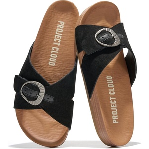 image:imageProject Cloud Genuine Suede Adjustable Buckle Slides for Women FootwearBlack Suede