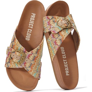 image:imageProject Cloud Genuine Suede Adjustable Buckle Slides for Women FootwearGold Raffia