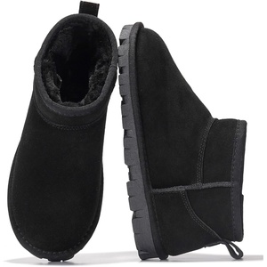 image:image100 Genuine Leather Womens Boots FurLined Waterproof Ankle Boots WomenBlack Suede