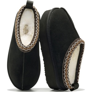 image:imageGenuine Leather Womens Slippers Warm Shearling Platform Slippers for WomenBlack Combo Suede