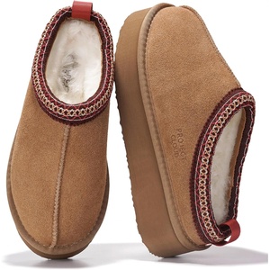 image:imageGenuine Leather Womens Slippers Warm Shearling Platform Slippers for WomenTan