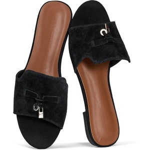 image:imageProject Cloud 100 Genuine Leather Dressy Flat Womens Sandals CannesBlack