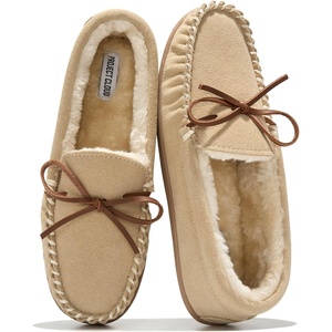 image:imageProject Cloud 100 Genuine Leather Moccasin Slippers for Women LoafersBeige Suede