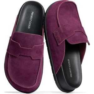 image:image100 Genuine Leather Slip On Womens Clogs  Fall Mules for Women 2026Eggplant Suede
