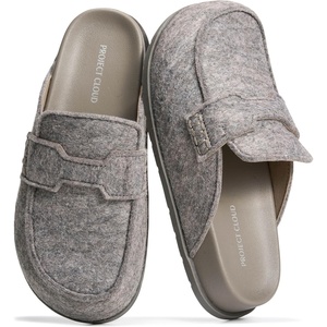 image:image100 Genuine Leather Slip On Womens Clogs  Fall Mules for Women 2026Grey Wool
