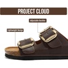 image:image100 Genuine Leather Cork Footbed Sandals Women Slides Sandals for WomenChocolate