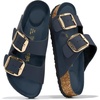 image:image100 Genuine Leather Cork Footbed Sandals Women Slides Sandals for WomenNavy