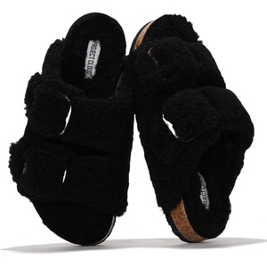 image:image100 Genuine Leather Cork Footbed Sandals Women Slides Sandals for WomenBlack