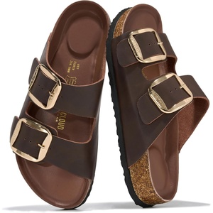 image:image100 Genuine Leather Cork Footbed Sandals Women Slides Sandals for WomenChocolate