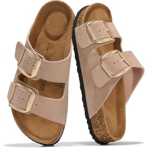 image:image100 Genuine Leather Cork Footbed Sandals Women Slides Sandals for WomenDust Pink Suede
