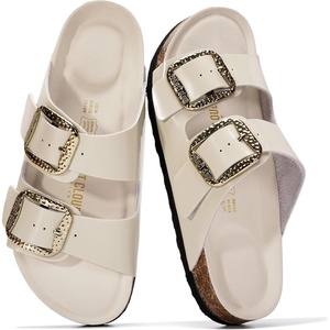 image:image100 Genuine Leather Cork Footbed Sandals Women Slides Sandals for WomenMarshmallow Leather