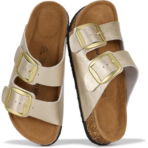 image:image100 Genuine Leather Cork Footbed Sandals Women Slides Sandals for WomenRosegold