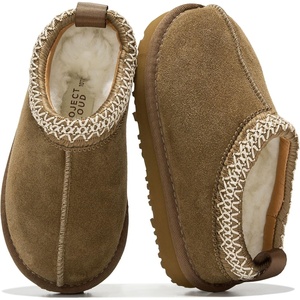 image:image100 Genuine Leather Kids slippers Slip On Shearling Lined Toddler slippersKhaki Suede