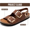 image:image100 Genuine Leather Ankle Strap Footbed Sandals Women Slingback SandalsCognac Leather