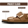 image:image100 Genuine Leather Ankle Strap Footbed Sandals Women Slingback SandalsTan  Rose Gold Buckle