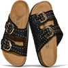 image:image100 Genuine Leather Womens Sandals Slides for Women Everyday Sandals WomenBlackstud