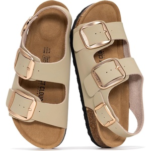 image:image100 Genuine Leather Ankle Strap Footbed Sandals Women Slingback SandalsBeige Leather