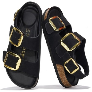 image:image100 Genuine Leather Ankle Strap Footbed Sandals Women Slingback SandalsBlack