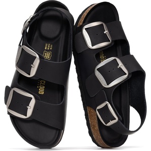 image:image100 Genuine Leather Ankle Strap Footbed Sandals Women Slingback SandalsBlack Oiled Leather