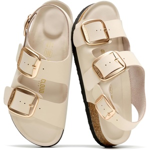 image:image100 Genuine Leather Ankle Strap Footbed Sandals Women Slingback SandalsOffwhite  Rose Gold Buckle