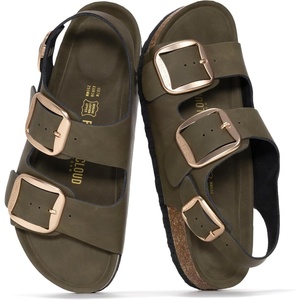 image:image100 Genuine Leather Ankle Strap Footbed Sandals Women Slingback SandalsOlive Leather