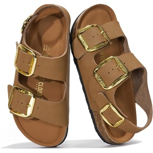 image:image100 Genuine Leather Ankle Strap Footbed Sandals Women Slingback SandalsTan