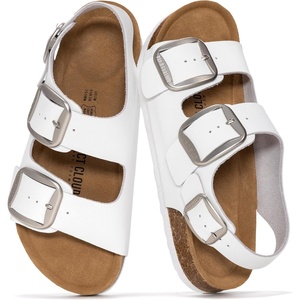 image:image100 Genuine Leather Ankle Strap Footbed Sandals Women Slingback SandalsWhite Leather
