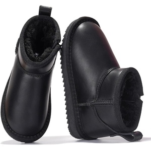 image:image100 Genuine Leather Girls Boots Water Resistant Ankle Boots for GirlsBlack Leather