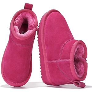 image:image100 Genuine Leather Girls Boots Water Resistant Ankle Boots for GirlsFuschia Suede