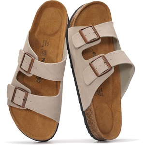 image:imageMens Sandals 100 Genuine Leather Mens Slides Cork Footbed Sandals for MenDriftwood Suede
