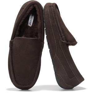 image:image100 Genuine Leather Mens Slippers SlipOn Mens Shoes Loafers for MenDark Chocolate Suede